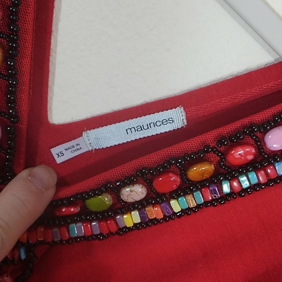 Maurices Red Cocktail Dress with Beaded Neckline XS - Picture 3 of 6